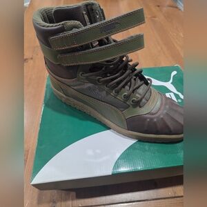 Puma Men's Olive and Brown High-Top Sneakers